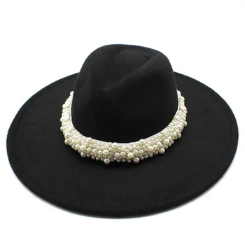 9.5 cm liels, liels malām fedora cepures, vīriešu, sieviešu cepures ziemas rudens pērles jostas elegantām filca cepures haki white hat, fedora džeza caps jaunas
