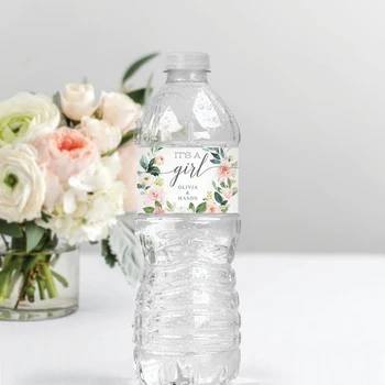 Drukātā Kāzu Ūdens Pudeles Etiķetes - Zemniecisks Rozā Ziedu Pielāgoto Ūdens Pudeles Etiķetes, - Personalizētu Ūdens Pudeles Etiķetes