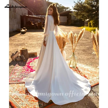 Drēbes Satīna līnijas Kāzu Kleitas 2021 Vestidos garām Piedurknēm, Elegants Līgavas Kāzu Tērpi Jaunu Stilu Vestido de Novia