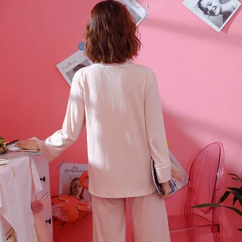 Korejas Pidžamas Sieviešu Ziemas Garām Piedurknēm CottonWide Kāju Bikses Mīksti Kokvilnas Mājas Apģērbs, Pidžamas Pidžamas Komplekts Sievietēm