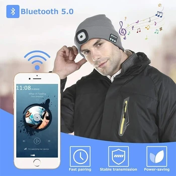 LED Bluetooth Beanie Cepure ar LED Lukturu Apgaismota Beanie Klp Uzlādējams ar Bezvadu Bluetooth Ziemas Silta Adīta Cepure PR Pārdošana