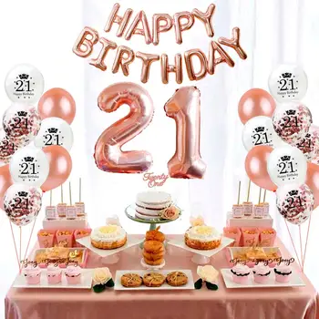 PATIMATE Rose Gold 21. Dzimšanas dienas Balons 21. Dzimšanas dienas svinības Dekoru Kids Happy Birthday Baloon 21 Gadu Vecs Grupa Krājumi