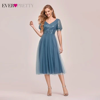 Putekļainās Zilā Homecoming Kleitas Kādreiz Diezgan-Line Īsām Piedurknēm V-Veida Kakla Sequined Pusgarās Elegants Puse Kleitas Drēbes Femme 2020