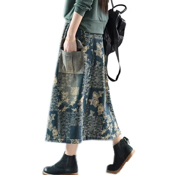 Sieviešu Džinsa Svārki Elastīgs Viduklis Gadījuma Modes Retro Vintage Ilgi Big Zaudēt Pavasara Rudens A11122017