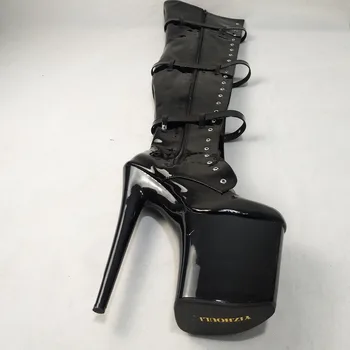 12-23 cm augstpapēžu kurpes augstpapēžu zābaki, sprādzes zābaki apaļa galva dejotājs modes sexy catwalk kurpes uz augšstilba augstpapēžu zābaki