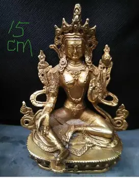 15cm Veca Tibetas Budisma Gilt Bronza 4 Rokas Chenrezig Budas Statuja Avalokiteshvara