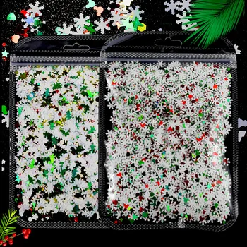 1Bag Hologrāfiskā sajaukšanas Sniegpārsliņas Ziemassvētki Nagu Vizuļi Flakes3D Nail Art Glitter Lāzera AB Sudraba Paillette Manikīrs Rotājumi, 0g