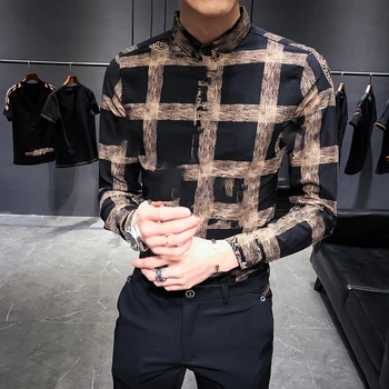 2019 Jaunu Modes Boutique Dizaina Pleds Gadījuma garām piedurknēm Krekls Sociālās Vīriešu Slim garām Piedurknēm Krekli
