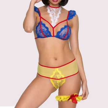 2019 JAUNU sexy apakšveļa karstā erotiska 3PC Modes Sexy Mežģīņu Sarkana Apakšveļa Krūšturis+G-string Uzstādīt Babydoll Cut-Out Apakšveļa#p3
