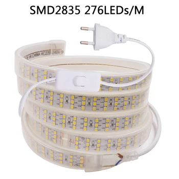 220V LED Strip Gaismas ar Slēdzi SMD 5730 2835 5050 Elastīgu Led Lentes 180/240Leds/m Āra Ūdensizturīgs LED apgaismojums ES Plug