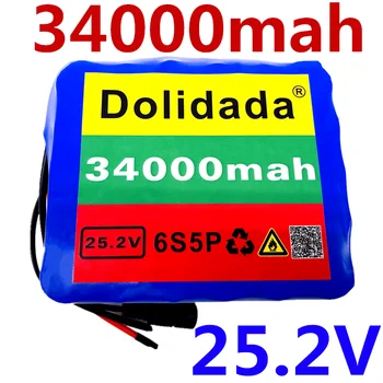 24V 34Ah 6S5P 18650 li-ion baterija 25.2 v 34000mAh elektrisko velosipēdu, mopēdu /elektriskās/litija jonu akumulators+2A lādētāju