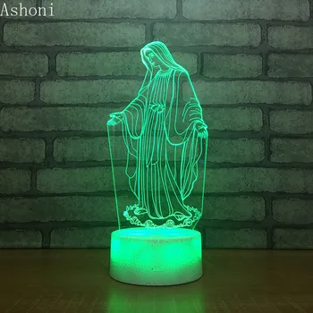 3D Akrila LED Nakts Gaisma Vissvētākās Jaunavas Marijas Touch 7 Krāsu Maiņa Galda Galda Lampa Puse Dekoratīvās Gaismas Ziemassvētku Dāvanu
