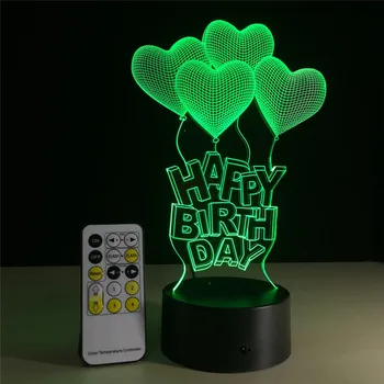 3D lampas Happy Birthday Dāvanu Patīk Baloni LED Galda Gaismas Akrila Nakts ar 7 Krāsas, Mainīt Remote Touch Switch bērniem