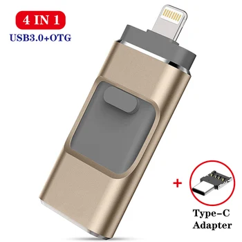 4 1 HD USB Stick 3.0 Flash Stick iPhone/Android C Tipa Usb Atslēgu OTG Pendrive 128 GB un 64 GB, 32 GB, 16 GB Mini Pen Drive