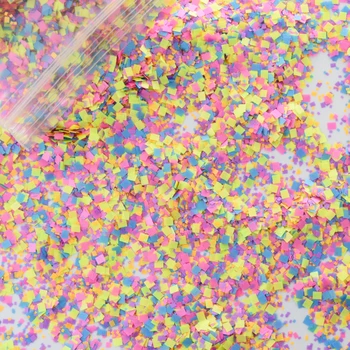 4 stili 50grams/maiss Rainbow NEONA ķieģeļu formas glitters 1mm-4mm multi-krāsu neona, nagu art, UV sveķu, kratītāji, sveķu māksla