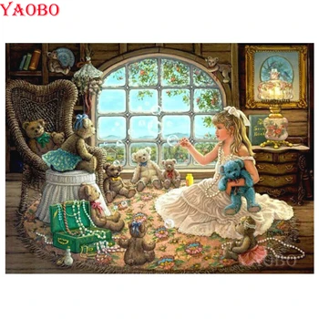 5D DIY Dimanta glezna krustdūrienā Meitene lācīti Pilnu Kvadrātveida Dimanta izšuvumi Pilna Apaļā Dimanta mozaīkas girl istabas dekors