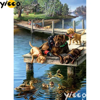 5D DIY Pilnu Kvadrātveida/Apaļā dimanta izšuvumi suns zvejas Dimanta glezna Krustdūrienā Rhinestone Mozaīkas Apdare Dāvanu AX0413
