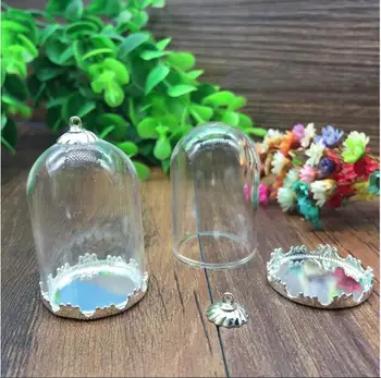 5sets/partija 38*25mm caurules stikla globuss, sudraba krāsā vainaga pamatnes ar 8mm klp stikla pudelīte kulons modes stikla kulons stikla dome