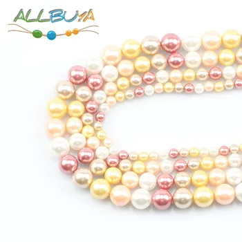 6-12mm Jauktu Krāsu Apaļas Pērles Rotaslietas Pieņemšanas DIY Aproce, Kaklarota, Piederumi Dabas Shell Pērles 15