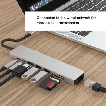 8 1 Tips-C HUB USB-C 4K HDMI /USB3.0 /RJ45 /Gigabit LAN /PD Uzlādes /TF Karšu Lasītājs Adapteri USB Sadalītājs Par MacBook Pro