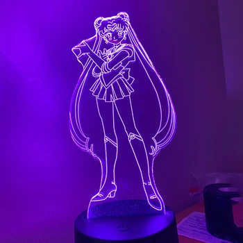 Anime 3D Nakts Gaisma Rakstzīmes Sailor Moon Meitenēm Guļamistaba Dekors LED Touch Sensors Krāsains Nightlight Led Galda Lampa