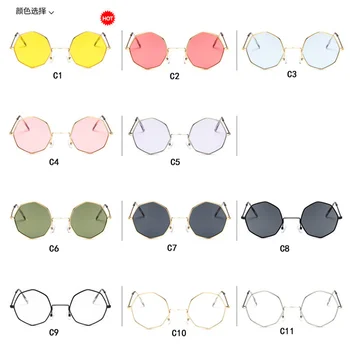 Astoņstūra Saulesbrilles par Sievietēm, Apaļš Spogulis Retro Luksusa Ovāls Mazo Saulesbrilles, Dzeltens, Zils Sieviešu Zīmola Dizainere UV400