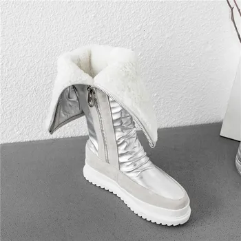 ASUMER 2020 Jaunākais īstas ādas ziemas sniega zābaki, sieviešu bieza vilna, siltā apaļu purngalu platformas kurpes sieviešu apavi zābaki