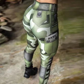 Augsta Vidukļa Maskēties Stulpiņi ar Kabatas Sieviešu Armijas Zaļā Cēloņu Bikses Fitnesa Leggins Sexy Push Up Sporta apģērbu Jeggings Femme