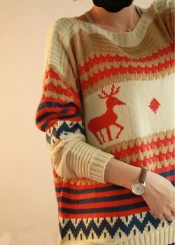 Augstas Kvalitātes O - Apkakles Džemperis Dzīvnieku Ziemeļbriežu Piedurknēm Garš Trikotāžas-Adītus Ziemas Siltu Ziemassvētku Džemperis Sievietēm, Vairumtirdzniecība