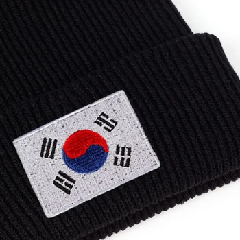 Augstas kvalitātes Ziemas sieviešu adīta vilnas cepure modes vīriešu un sieviešu pieaugušo kokvilnas siltu cepuri līmēšana korejas karogu hip hop klp