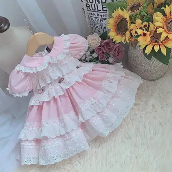Baby Girl Spāņu Lolita Princese Kleitas Toddler Bērnu Vasaras Mežģīnes Turcija Vintage Kleitu Bērniem Dzimšanas Dienas Ballīti Kleita