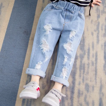 Baby Jeans Star Print Džinsa Bikses Meitenēm Elastīgs Viduklis Bērniem Džinsi Ar Caurumu Rudens Jaunums Drēbes Meitenēm XIAO LU MAO