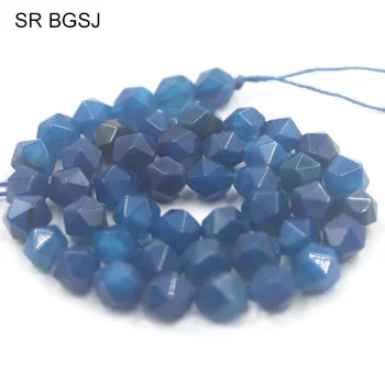 Bezmaksas Piegāde SR 8mm Slīpētas Kārta Daudzstūru Zilā Agate Onyx Dabīgā Akmens Secinājumi Modes Pērles Daļa 15