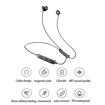 Bezvadu sporta magnētisko austiņas kakla karājas Bluetooth 5.0 in-ear stereo mikrofons, piemērots visu veidu mobilo telefonu
