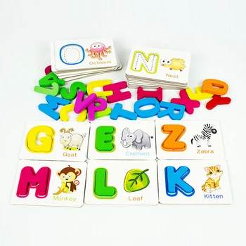 Bērnu Agrīnās Izglītības Karte, angļu Alfabēta Burtu Mācīšanās Spēles, Koka Vārdu Izziņas Puzzle Rotaļlietas Bērniem
