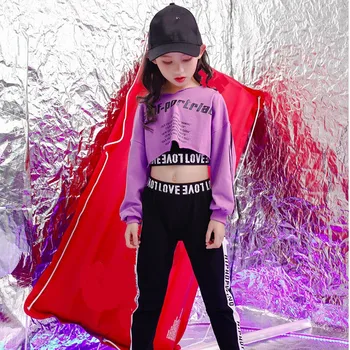 Bērnu Sporta Tērpi, Kokvilnas Apģērbu korejas Modes Hip Hop Streetwear Pusaugu Meitenēm, Violeta Hoodies sporta Krekls + melnas Bikses
