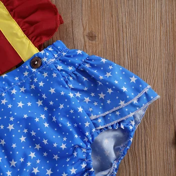Bērnu Vasaras Apģērbu 2gab Baby Meitenes Bodysuits Drēbes, Savirmot Piedurknēm Star Print Jumpsuits Bodysuit ar Galvu Komplekts