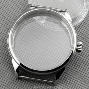 Corgeut 42mm Pulēta Nerūsējošā skatīt caur Gadījumā Fit 6497-6498 Mehāniskās Rokas Vēja Kustību rūdīts minerālu stikls watchcase