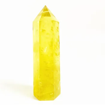 Dabas dzeltena kvarca Kristāls-dārgakmens punktu reiki dziedināšanas čakra citrine rock kristāla zizli feng shui dāvanu+Koks bāzes lampas