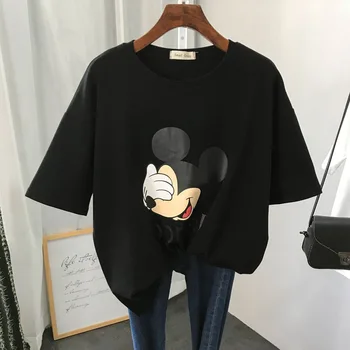 Disney Mickey Sieviešu T-krekls Sieviešu korejas Karikatūra Izdrukāt Brīvs un Plānas Pusi piedurknēm Vasaras Zemāko Krekls Studente Augšu