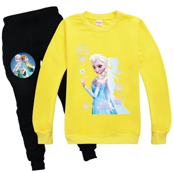 Disney Saldēti Baby Meiteņu Sporta Tērps Bērniem, Apģērbu Komplekts Ar Garām Piedurknēm Top & Bikses Ikdienas Apģērbu 2-16 Gadiem Elsa Apģērbu Komplekts