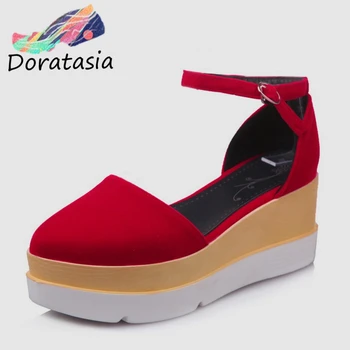 DORATASIA Zīmolu Dizains, liela izmēra 32-43 platformas potītes siksniņu, kurpes sieviete gadījuma puse retro vasaras sandales black red