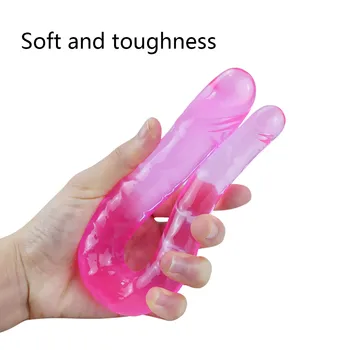 Dubultā Dildo Jelly reāli U formas dildo Mīksto Vaginālo Dzimumlocekļa seksa rotaļlietas Sievietēm Double Noslēdzās Dong Dildo Pieaugušo seksa produkti