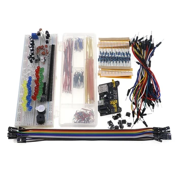 Elektronikas Detaļas Basic Starter Kit ar 830 Tie-punktiem Breadboard Kabeļu Rezistors, Kondensators LED Potenciometra Box Iepakojumā
