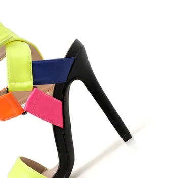 ELVIRAS 2019 Modes Multicolor Papēdis Sandales Sieviešu augstpapēžu kurpes Siksnu Sprādzes Sieviešu zapatos mujer de Sieviete, Sandales, Kurpes
