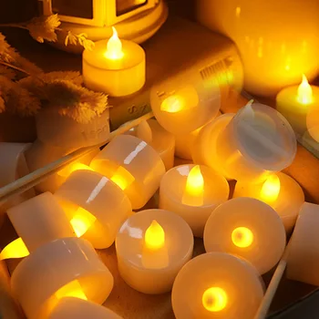 Festivāls Apdare Flameless LED Sveces 24pcs ar Bezmaksas Pogu Šūnas Reāli Mirgo Liesmas Balto vai Dzelteno Tēju Gaismas