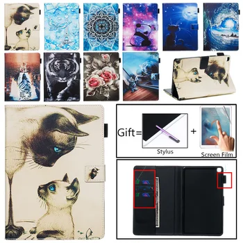 Flip Case For Samsung Galaxy Tab 8.0 2019 SM-T290 SM-T295 T295 T297 Segtu Būtiska Tablete Karikatūra Kaķis PU Ādas Stāvēt Coque
