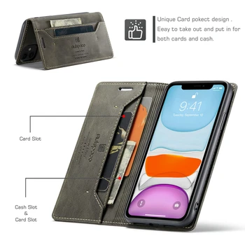 Flip Magnētisko Ādas Tālrunis Lietā Par iphone 7 8 11 12 Pro Max mini XR Sākotnējā Plānas PU Luksusa Maka Segtu ar Kredītu Kartes Slots