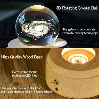 Gaisma-3D Crystal Ball Mūzika Kaste Gaismas Rotējošās Mūzikas Kaste-Koka Bāzes Labākā Dāvana Dzimšanas dienā, Ziemassvētkos