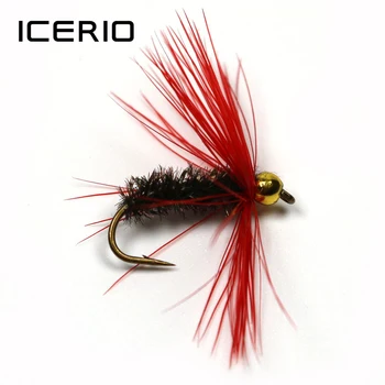 ICERIO 8PCS ar Pērlītēm Galvas Red Hackle Pāvs Ķermeņa Sausā Lido Forele Lidot Zvejas Vilinājums Ēsmas #10
